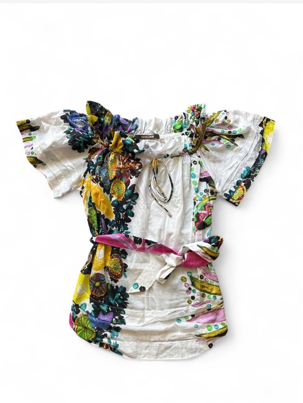 Roberto cavalli women’s Multicolored floral and abstract print blouse with tie w